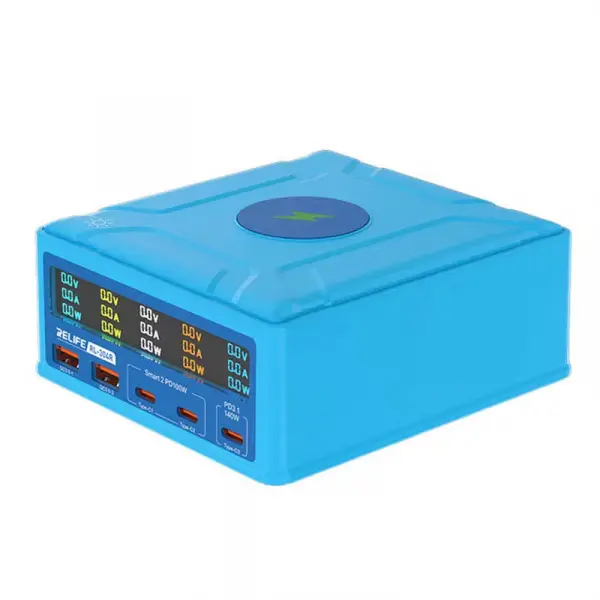 Incarcator Statie Relife RL-304R QI, 260W, 3A, 2 x USB-A - 3 x USB-C, Albastru
