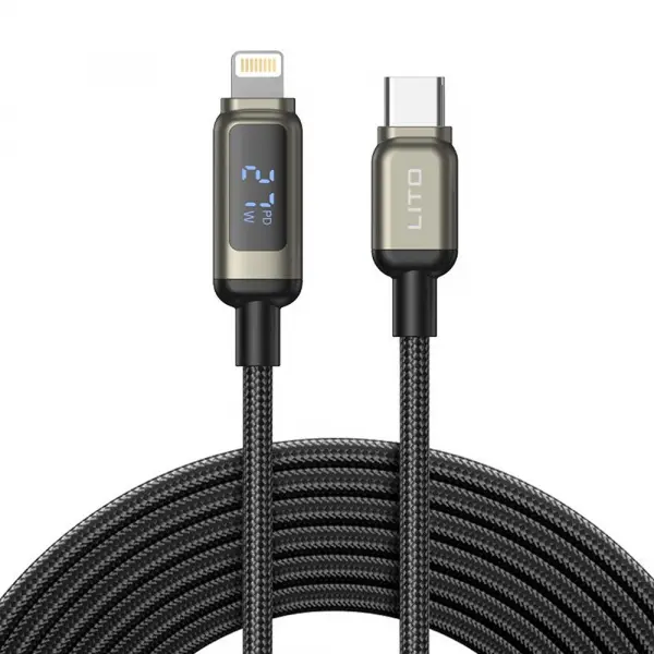 Cablu Date si Incarcare USB-C - Lightning Lito LD15 Display, 27W, 1m, Negru