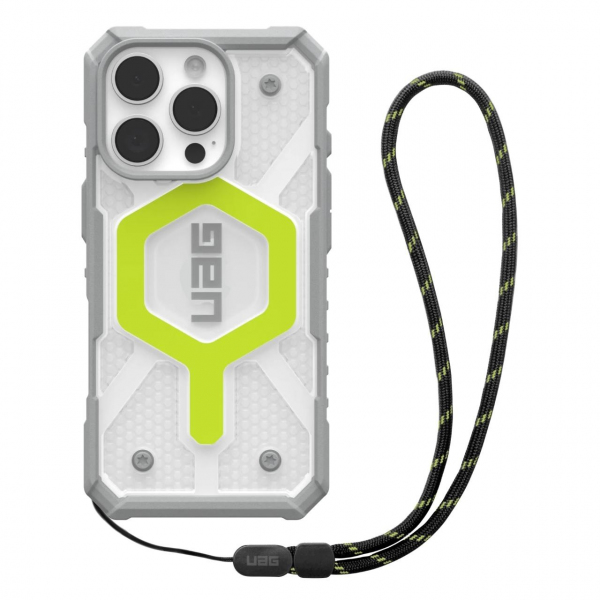 Husa MagSafe pentru Apple iPhone 16 Pro, Urban Armor Gear, Pathfinder Clear with Lanyard, Verde