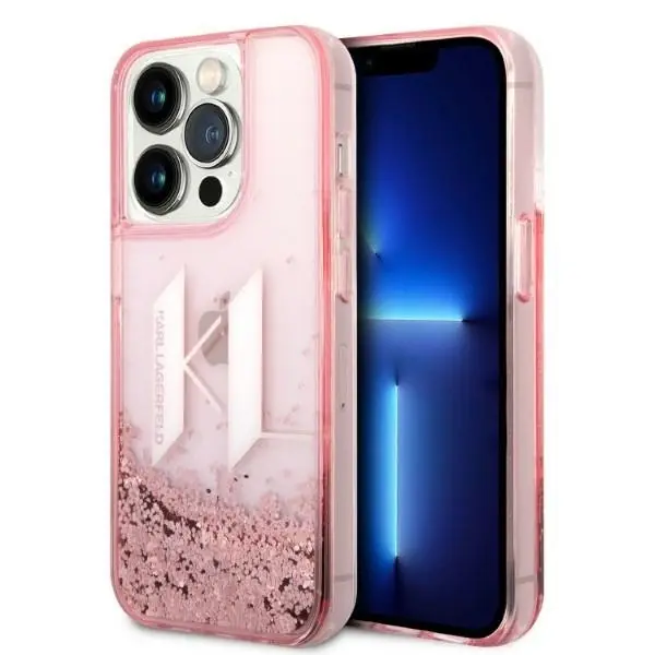 Husa pentru Apple iPhone 14 Pro, Karl Lagerfeld, Glitter Liquid Big KL, Roz