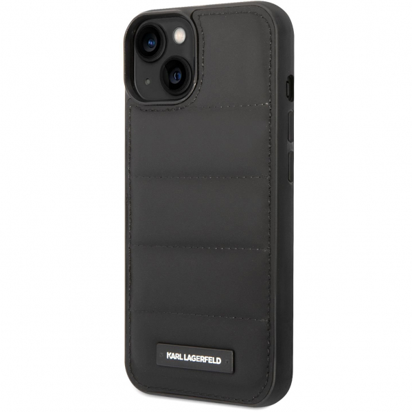 Husa pentru Apple iPhone 14 Plus, Karl Lagerfeld, Quilted Puffy Metal Logo, Neagra