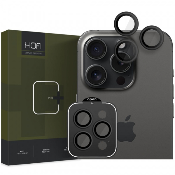 Folie de protectie Camera Spate HOFI CamRing PRO+ pentru Apple iPhone 15 Pro Max / 15 Pro, Sticla Securizata, Neagra