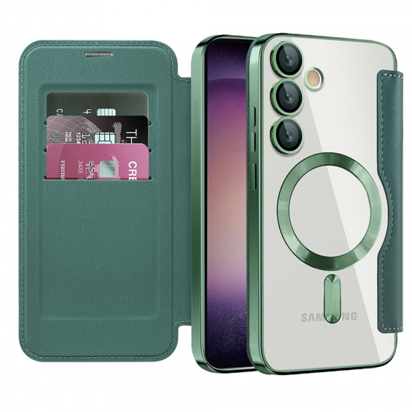 Husa MagSafe pentru Samsung Galaxy S23 S911, Techsuit, SmartMag Book, Verde