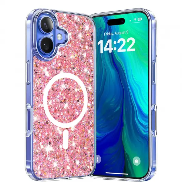 Husa MagSafe pentru Apple iPhone 16 Plus, Techsuit, Sparkly Glitter, Roz