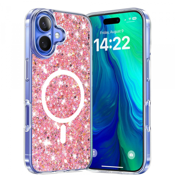 Husa MagSafe pentru Apple iPhone 16 Plus, Techsuit, Sparkly Glitter, Roz