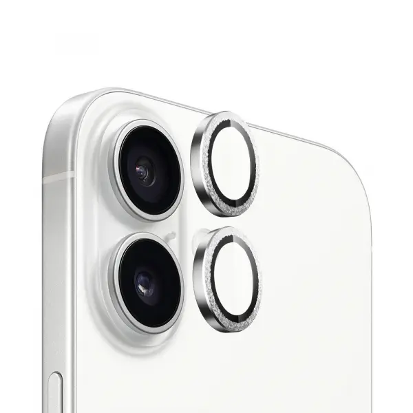 Folie de protectie Camera Spate Blueo Glitter Diamond Metal Frame pentru Apple iPhone 16 Plus / 16, Sticla Securizata, Argintie