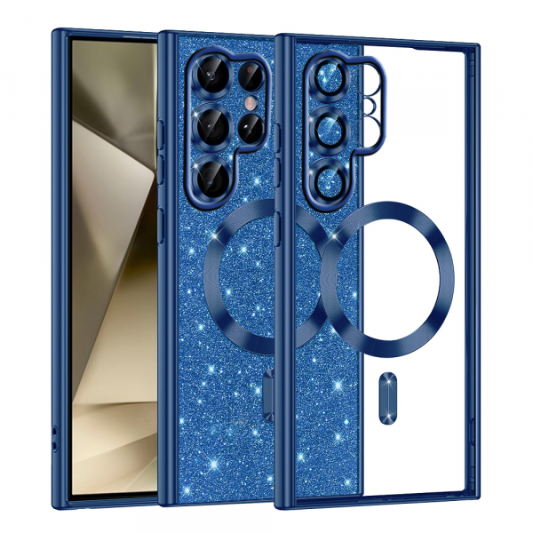 Husa MagSafe pentru Samsung Galaxy S22 Ultra 5G S908, Techsuit, Luxury Glitter, Albastra Inchis