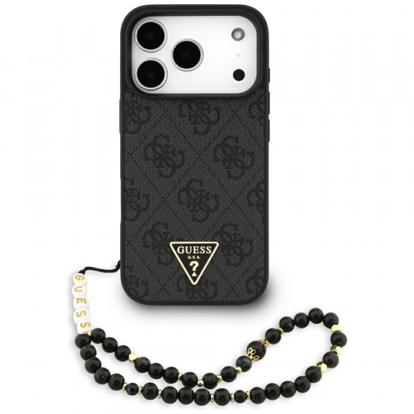 Husa MagSafe pentru Apple iPhone 17 Pro, Guess, 4G Triangle Logo with Cord Strap, Neagra