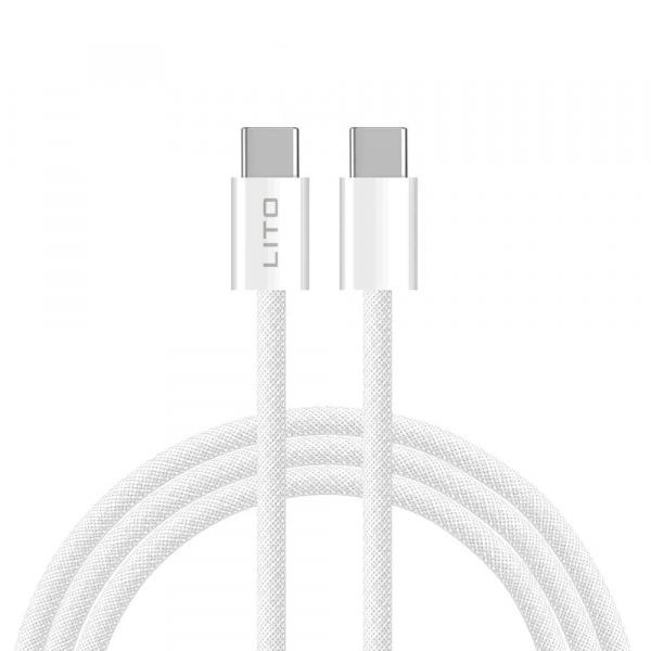 Cablu Date si Incarcare USB-C - USB-C Lito LD04CC, 60W, 2m, Alb