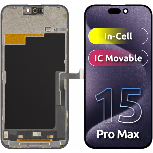 Display cu Touchscreen ZY pentru Apple iPhone 15 Pro Max, cu Rama, Versiune LCD In-Cell IC Movable, Negru
