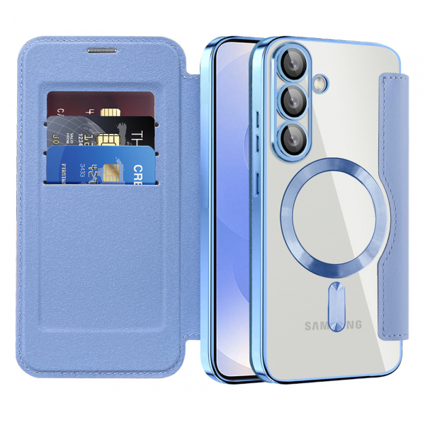 Husa MagSafe pentru Samsung Galaxy S25 S931, Techsuit, SmartMag Book, Bleu