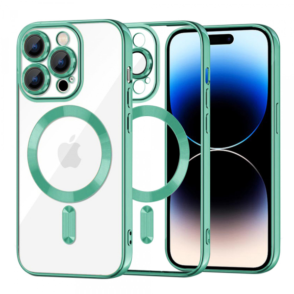 Husa MagSafe pentru Apple iPhone 14 Pro, Techsuit, Luxury Crystal, Verde Deschis