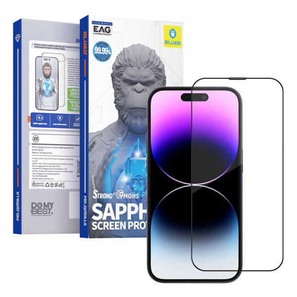 Folie de protectie Ecran Blueo Sapphire Applicator Pro pentru Apple iPhone 16 Pro Max, Sticla Securizata, Full Glue, Neagra