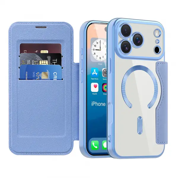 Husa MagSafe pentru Apple iPhone 17 Pro, Techsuit, SmartMag Book, Bleu