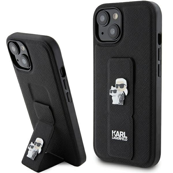 Husa MagSafe pentru Apple iPhone 15 Plus / 14 Plus, Karl Lagerfeld, Saffiano Gripstand Karl & Choupette, Neagra