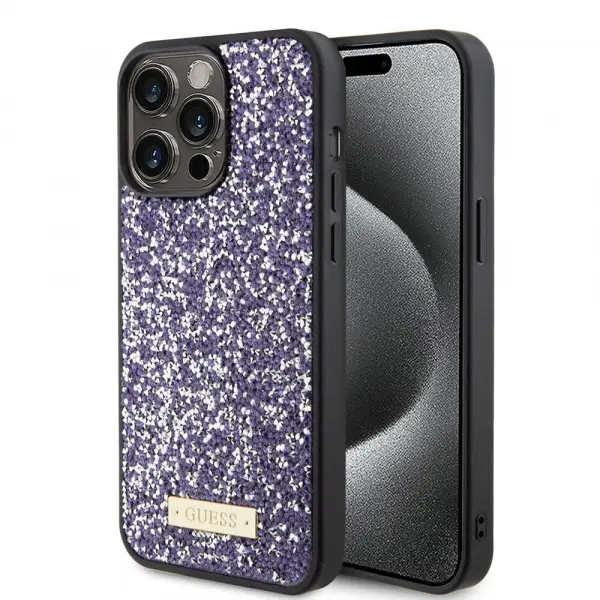 Husa pentru Apple iPhone 15 Pro, Guess, Rhinestone Metal Logo, Mov