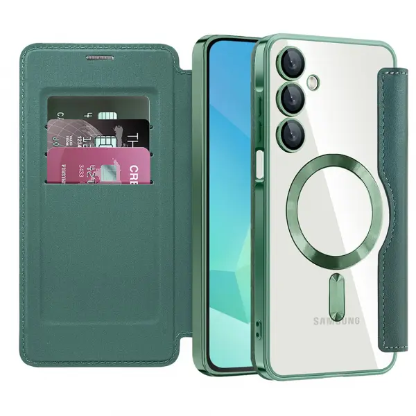 Husa MagSafe pentru Samsung Galaxy A16 5G A166 / A16 4G A165, Techsuit, SmartMag Book, Verde