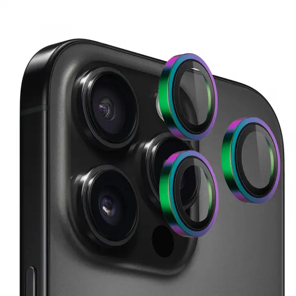 Folie de protectie Camera Spate Blueo Metal Frame pentru Apple iPhone 16 Pro Max / 16 Pro, Sticla Securizata, Multicolor