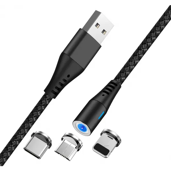Cablu Incarcare USB-A - Lightning / microUSB / USB-C MaXlife MXUC-02 Magnetic 3in1, 18W, 1m, Negru