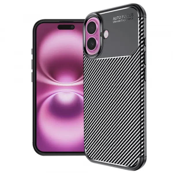 Husa pentru Apple iPhone 16 Plus, Techsuit, CarbonFiber, Neagra