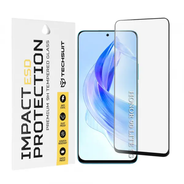 Folie de protectie Ecran Techsuit pentru Honor 90 Lite, Sticla Securizata, Full Glue, Neagra