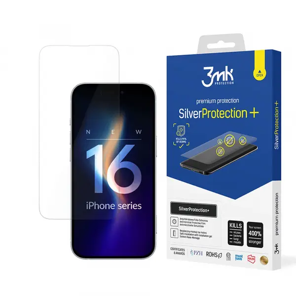 Folie de protectie Ecran 3MK Silver Protect+ pentru Apple iPhone 16, Plastic