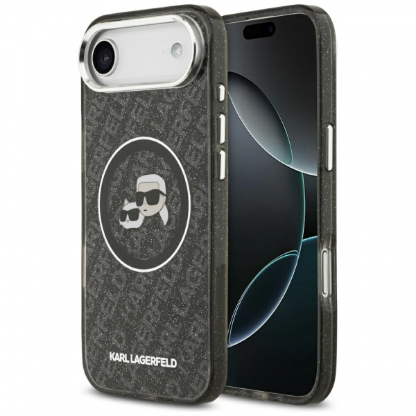 Husa MagSafe pentru Apple iPhone 17 Air, Karl Lagerfeld, IML Glitter Karl & Choupette`s Heads, Neagra