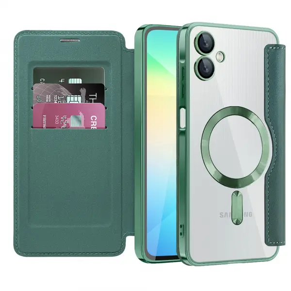 Husa MagSafe pentru Samsung Galaxy A06 A065, Techsuit, SmartMag Book, Verde