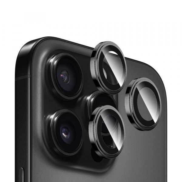 Folie de protectie Camera Spate Blueo Sapphire Crystal pentru Apple iPhone 16 Pro Max / 16 Pro, Sticla Securizata, Neagra