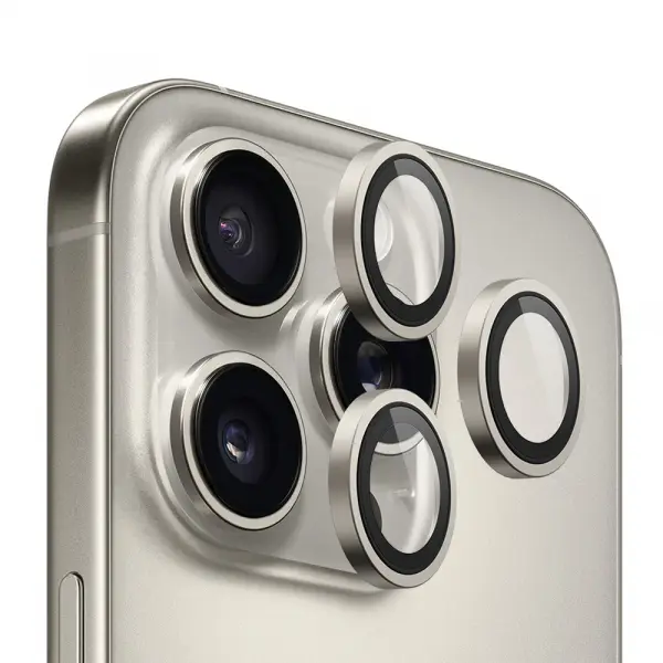 Folie de protectie Camera Spate Blueo Metal Frame pentru Apple iPhone 16 Pro Max / 16 Pro, Sticla Securizata, Gri Metalic