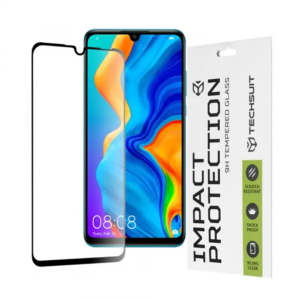 Folie de protectie Ecran Techsuit pentru Huawei P30 lite New Edition / P30 lite, Sticla Securizata, Full Glue, 111D, Neagra