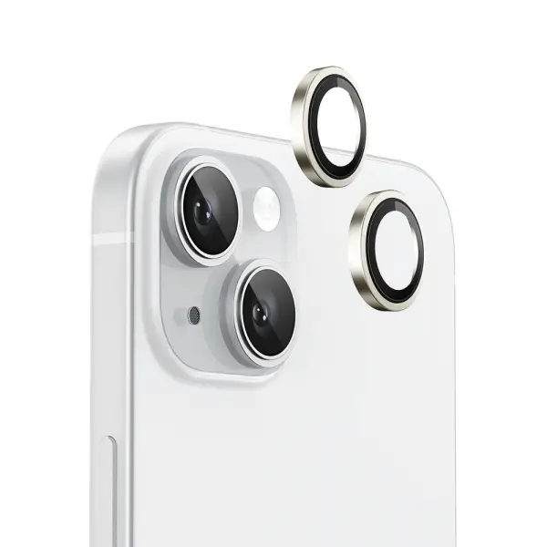 Folie de protectie Camera Spate Blueo Metal Frame pentru Apple iPhone 15 Plus / 15, Sticla Securizata, Galbena