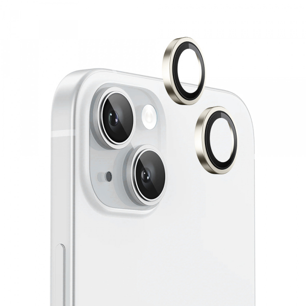 Folie de protectie Camera Spate Blueo Metal Frame pentru Apple iPhone 15 Plus / 15, Sticla Securizata, Galbena
