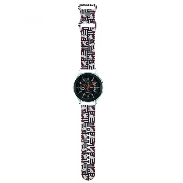 Curea Hello Kitty Silicone Kitty Heads & Stripes pentru Samsung Galaxy Watch / Huawei Watch Series, Neagra