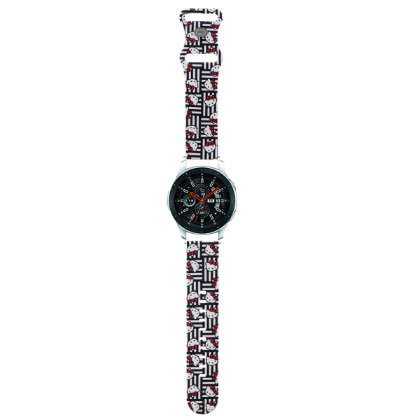 Curea Hello Kitty Silicone Kitty Heads & Stripes pentru Samsung Galaxy Watch / Huawei Watch Series, Neagra