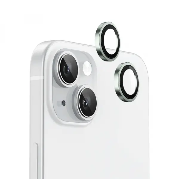 Folie de protectie Camera Spate Blueo Metal Frame pentru Apple iPhone 15 Plus / 15, Sticla Securizata, Verde