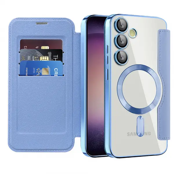 Husa MagSafe pentru Samsung Galaxy S23 S911, Techsuit, SmartMag Book, Bleu