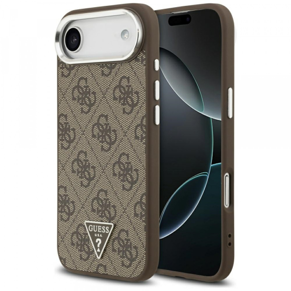 Husa MagSafe pentru Apple iPhone 17 Air, Guess, 4G Triangle Logo, Maro Argintie