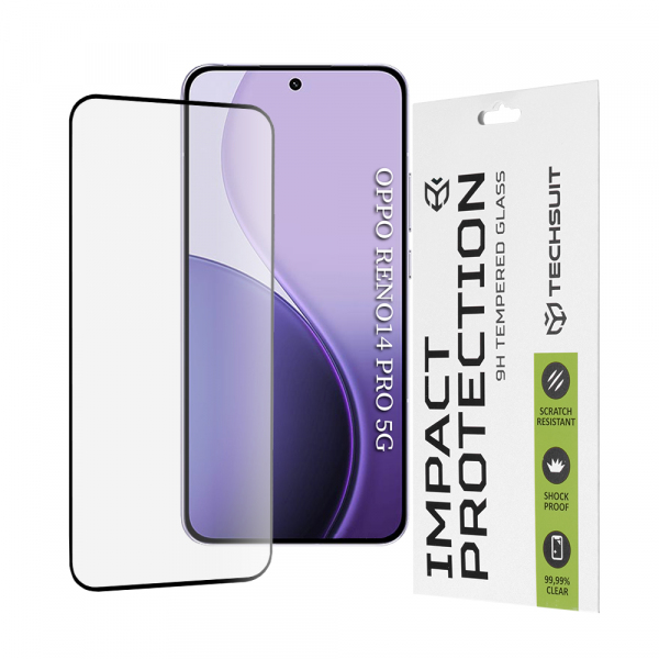 Folie de protectie Ecran Techsuit pentru Oppo Reno14 Pro, Sticla Securizata, Full Glue, 111D, Neagra