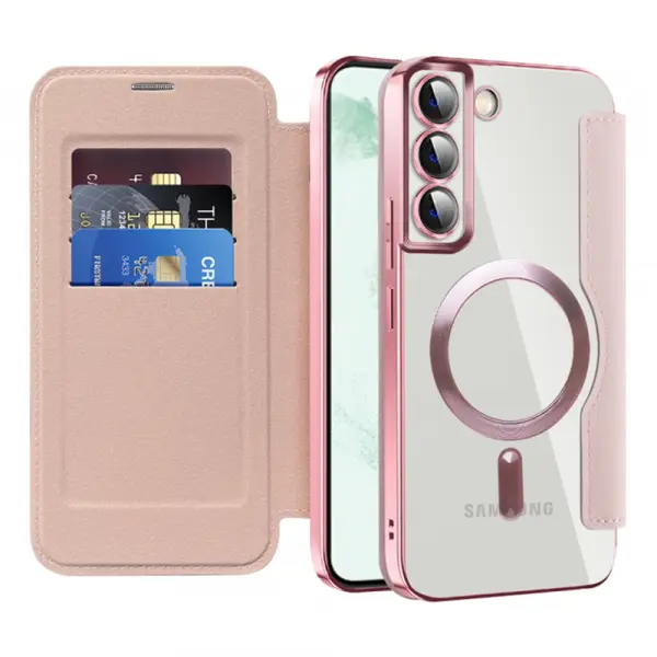 Husa MagSafe pentru Samsung Galaxy S22+ 5G S906, Techsuit, SmartMag Book, Roz