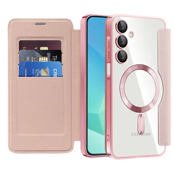 Husa MagSafe pentru Samsung Galaxy A16 5G A166 / A16 4G A165, Techsuit, SmartMag Book, Roz