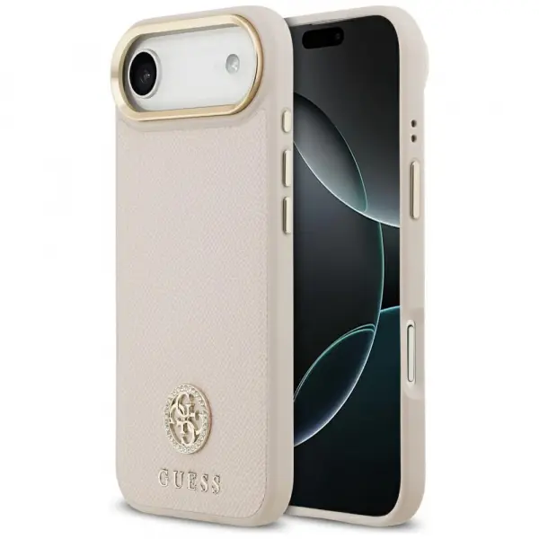 Husa MagSafe pentru Apple iPhone 17 Air, Guess, Grained Strass Logo, Roz