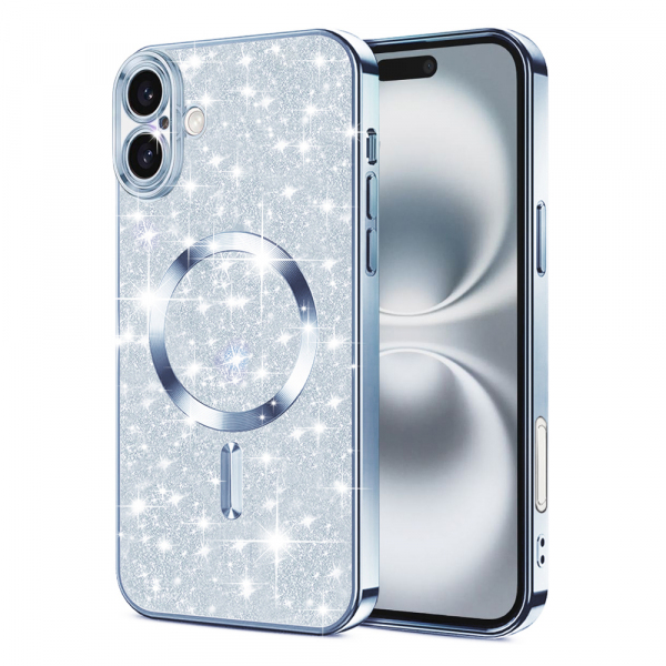 Husa MagSafe pentru Apple iPhone 16, Techsuit, Luxury Glitter, Bleu