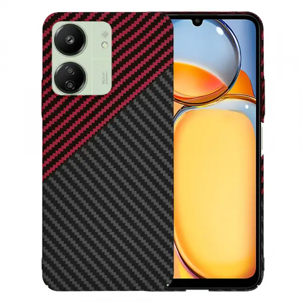 Husa pentru Xiaomi Redmi 13C 5G / 13C / Poco C65, Techsuit, Carbonite FiberShell, Neagra Rosie