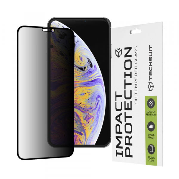 Folie de protectie Ecran Privacy Techsuit pentru Apple iPhone 11 Pro Max / XS Max, Sticla Securizata, Full Glue, 111D