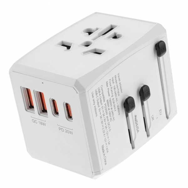 Incarcator Retea Techsuit HHT904-W2 Travel, 20W, 3A, 2 x USB-A - 2 x USB-C, Alb