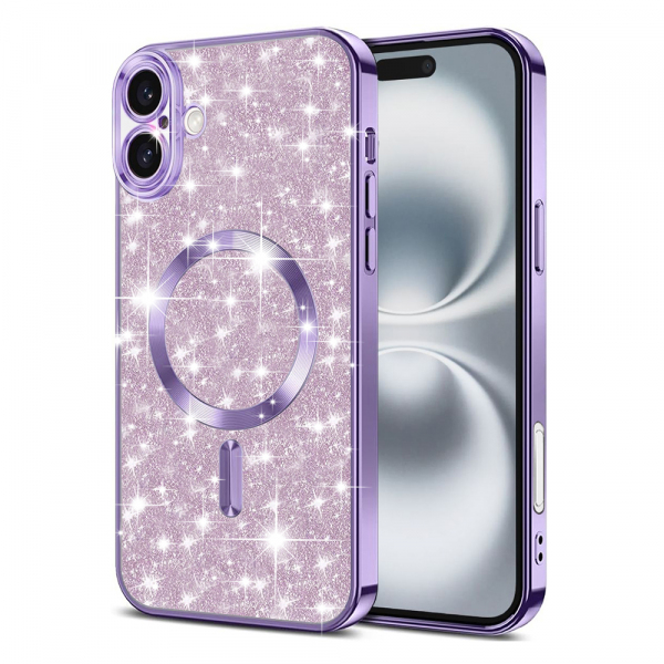 Husa MagSafe pentru Apple iPhone 16 Plus, Techsuit, Luxury Glitter, Mov Deschis