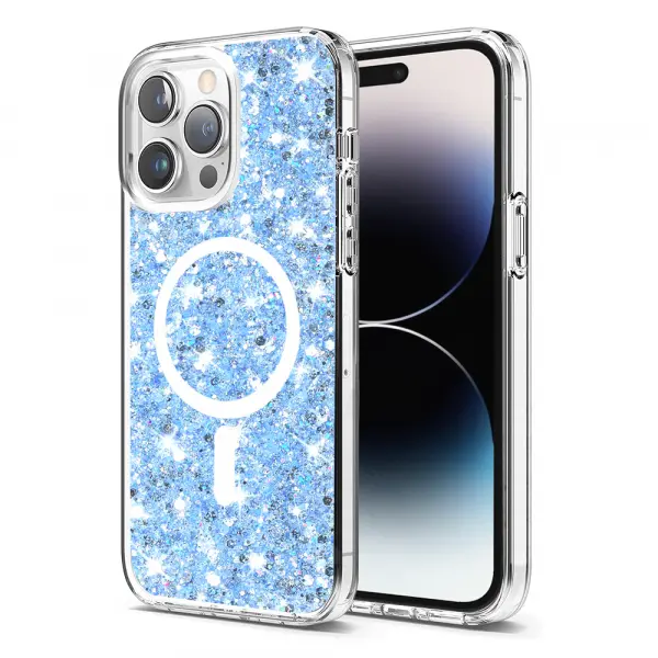 Husa MagSafe pentru Apple iPhone 14 Pro, Techsuit, Sparkly Glitter, Bleu