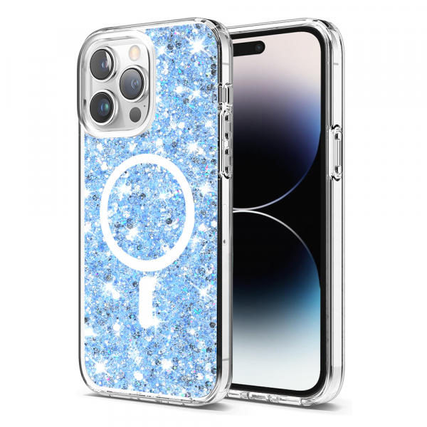 Husa MagSafe pentru Apple iPhone 14 Pro, Techsuit, Sparkly Glitter, Bleu
