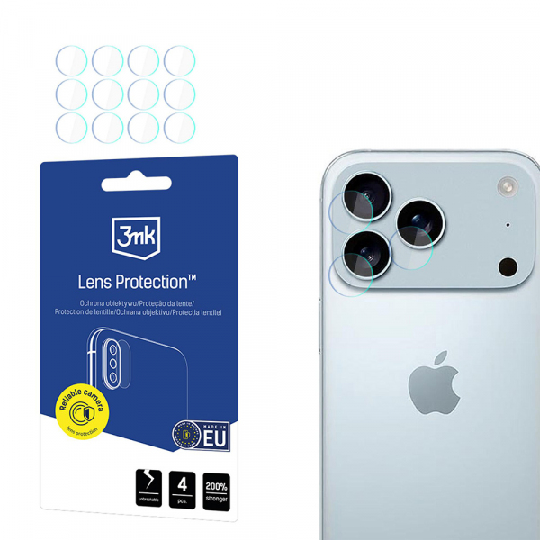 Folie de protectie Camera Spate 3MK Protection pentru Apple iPhone 17 Pro Max, Sticla Flexibila, Set 4 bucati, Transparenta